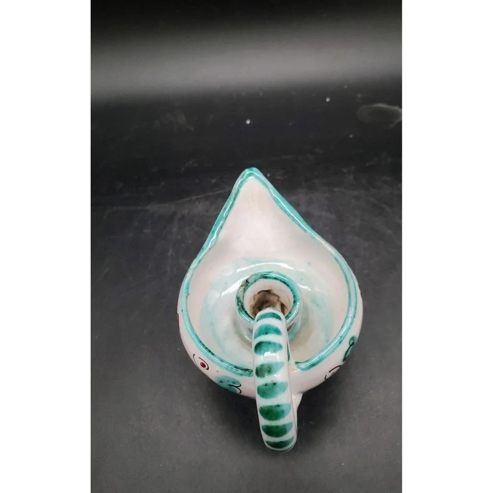 Vintage PV (Peasant Village) Italy Deruta Blue/Green Candlestick Handle 5